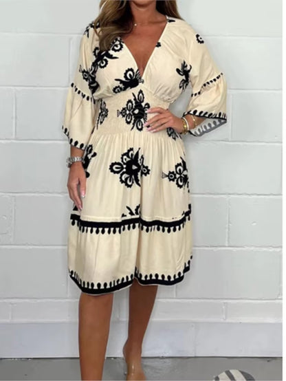 Elegant V-Neck Midi Dress